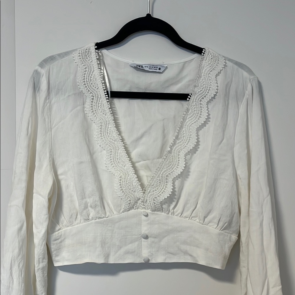 Elegant White Lace Trim Blouse